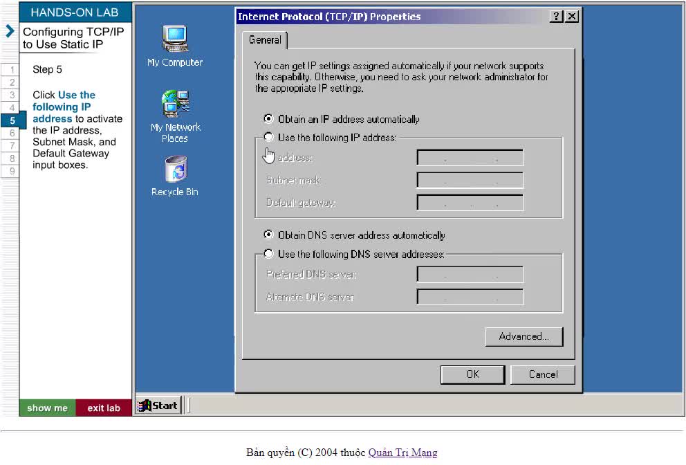Configuring TCP/IP to use Static IP