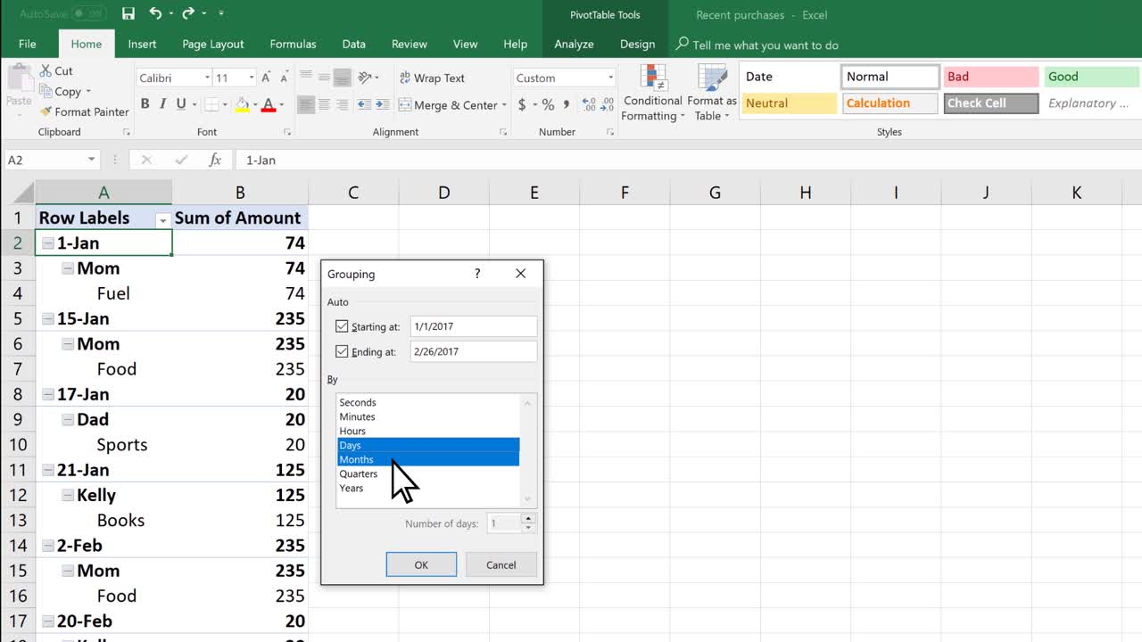 Nhóm hoặc bỏ nhóm dữ liệu trong PivotTable