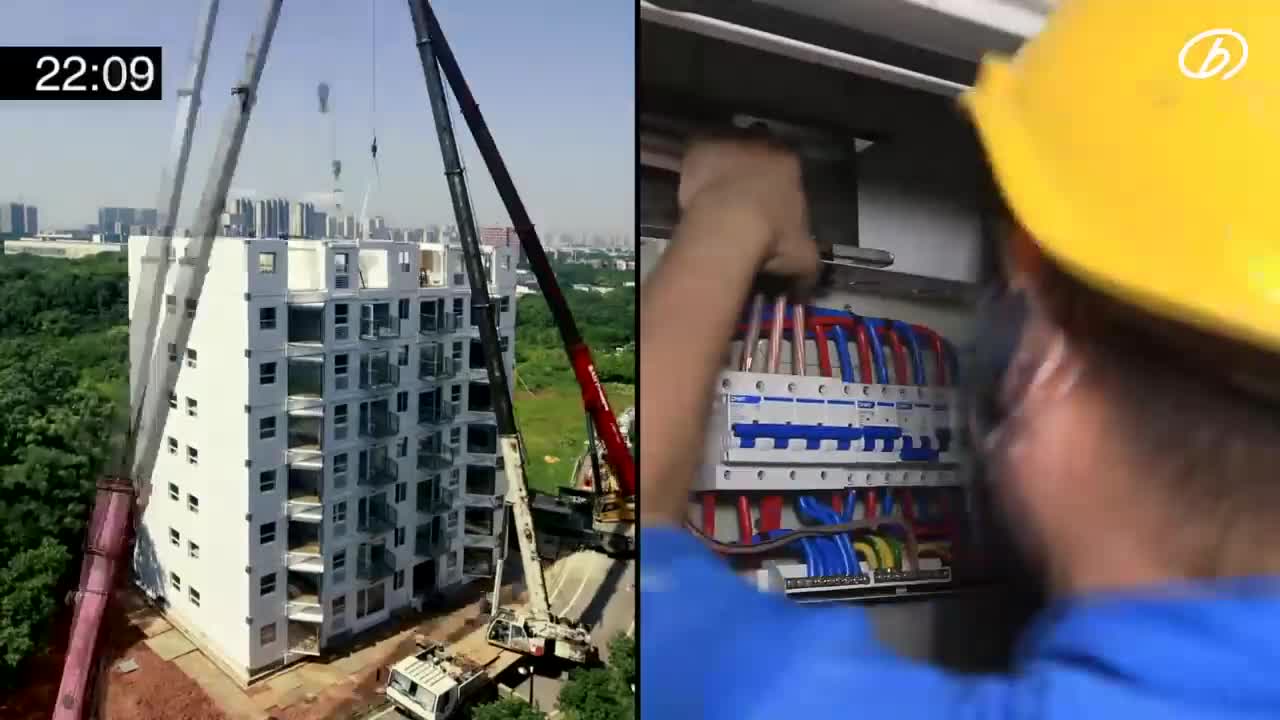 Quá trình xây dựng tòa nhà cao 10 tầng chỉ trong hơn 1 ngày