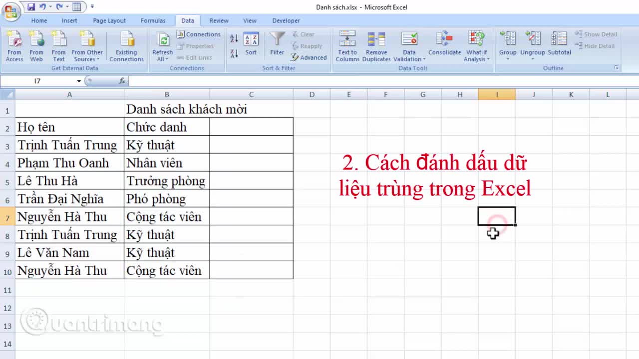 Cách lọc dữ liệu trùng trong Excel