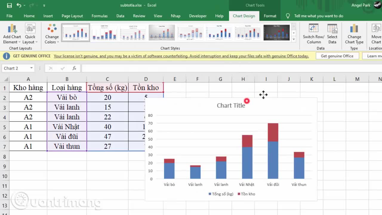 Cách vẽ biểu đồ đường cột trong Excel