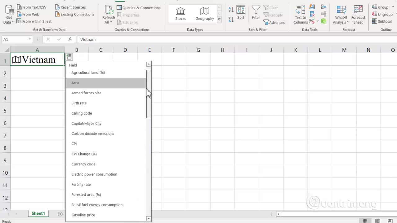 Cách dùng tính năng Geography trong Excel