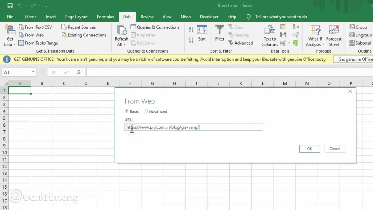 Cách lấy dữ liệu từ web vào Excel