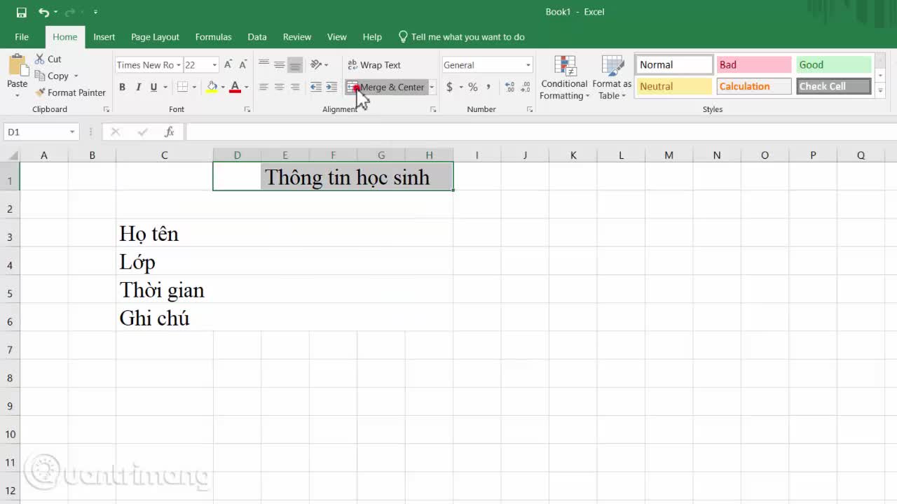 Cách tạo dòng dấu chấm trong Excel