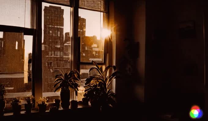 "Hoàng hôn qua cửa sổ trong một căn hộ ở New York"
