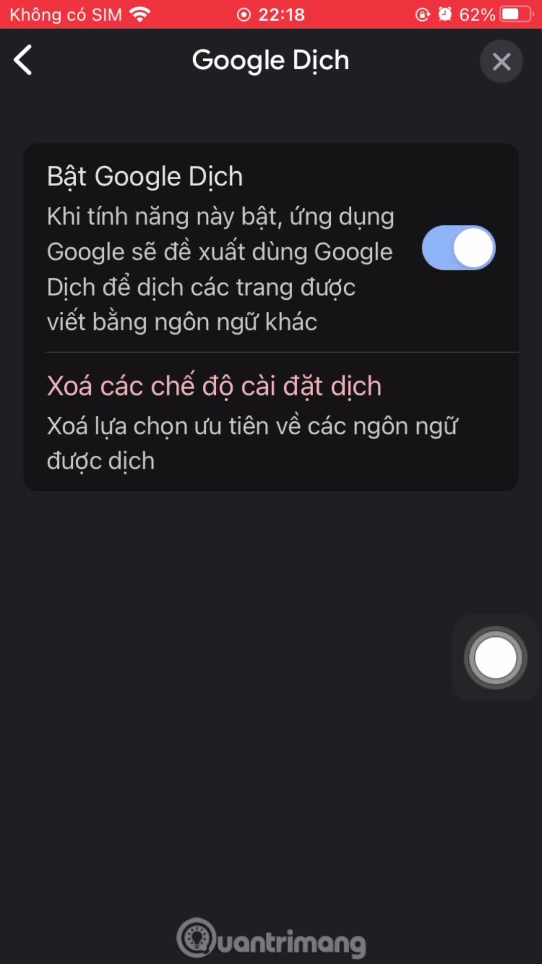 Cách bật dịch trang web tự động trên Google