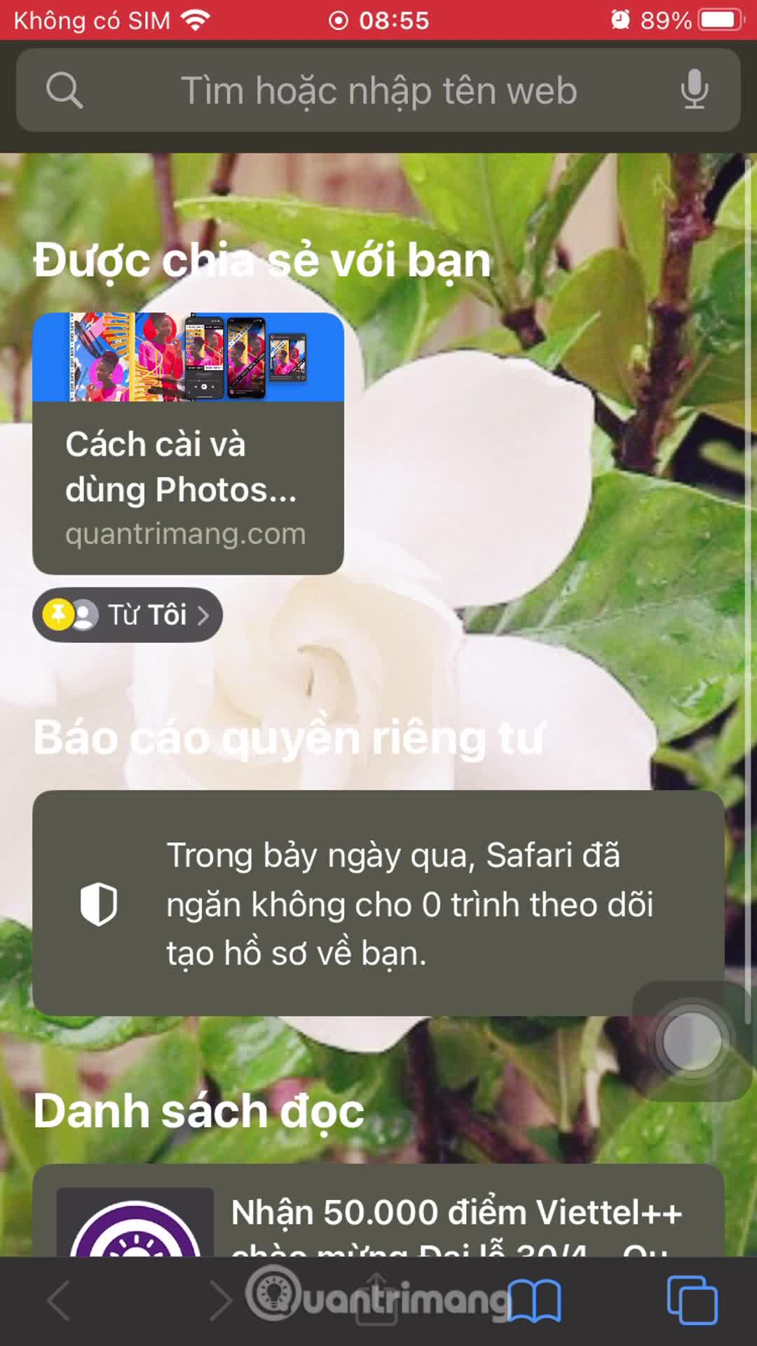 Cách làm gọn trang bắt đầu Safari trên iPhone