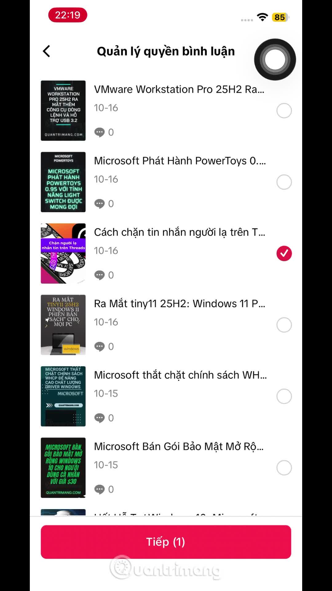 Cách tắt bình luận nhiều video TikTok cùng lúc