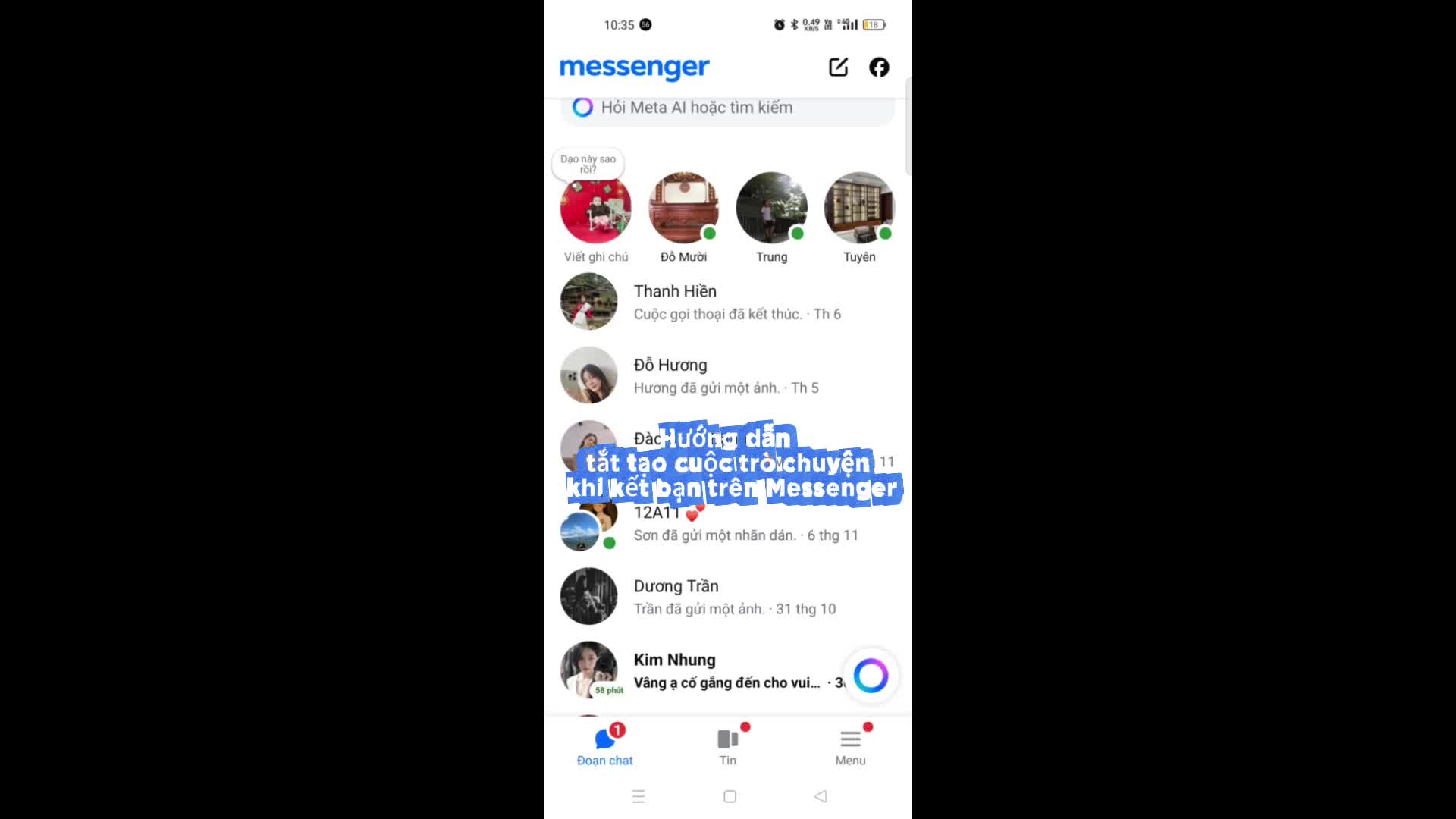 Hướng dẫn tắt tạo cuộc trò chuyện khi kết bạn trên Messenger