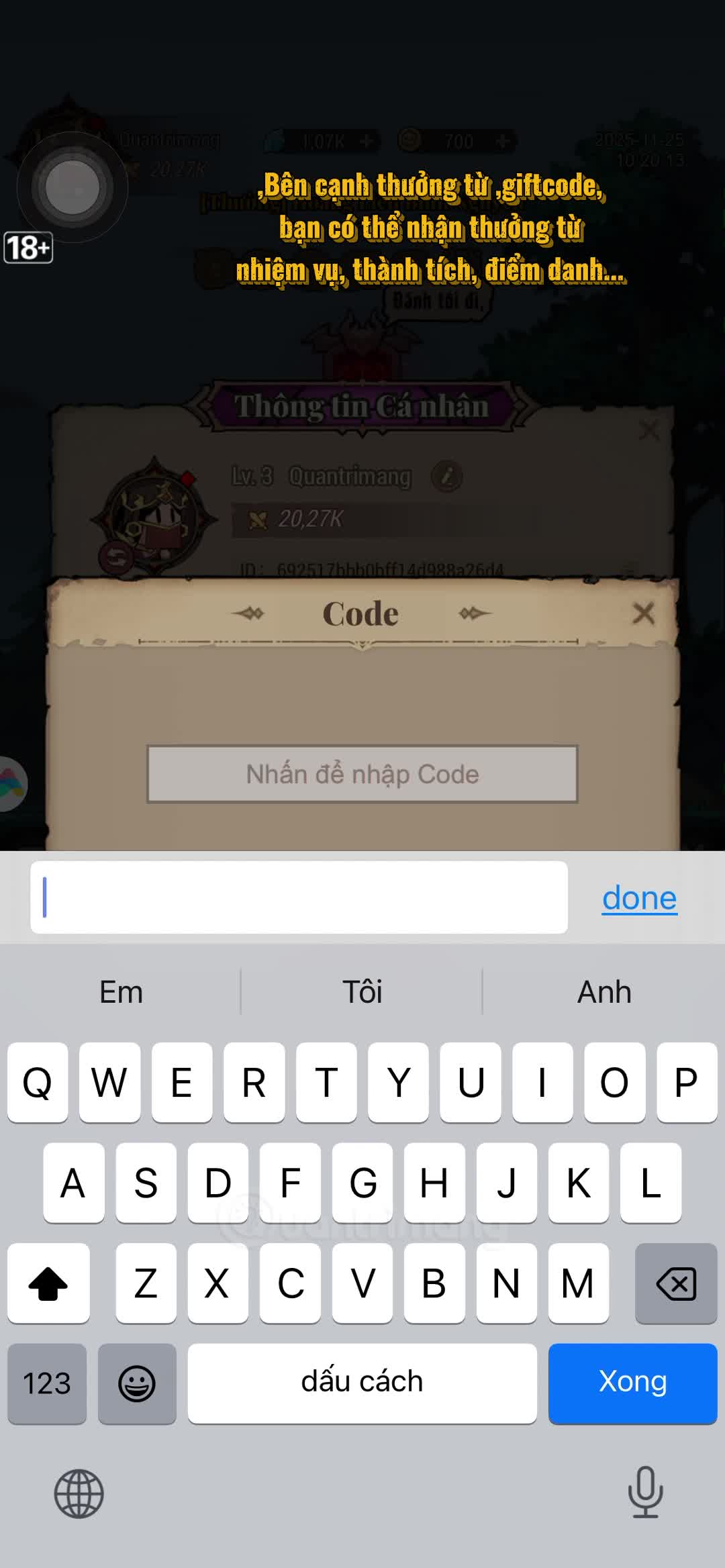 Hướng dẫn đổi code Anh Hùng Bất Diệt và code mới nhất