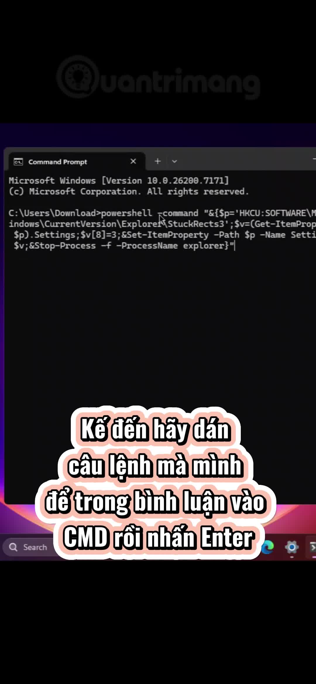 Ản thanh Taskbar trên Windows 11 với CMD