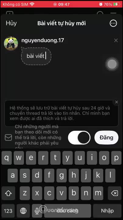 Đăng bài tự hủy trên Threads