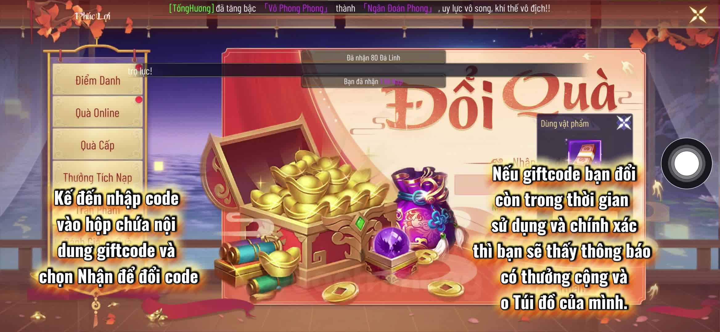 Hướng dẫn đổi code game Chiến Hỏa Tam Giới
