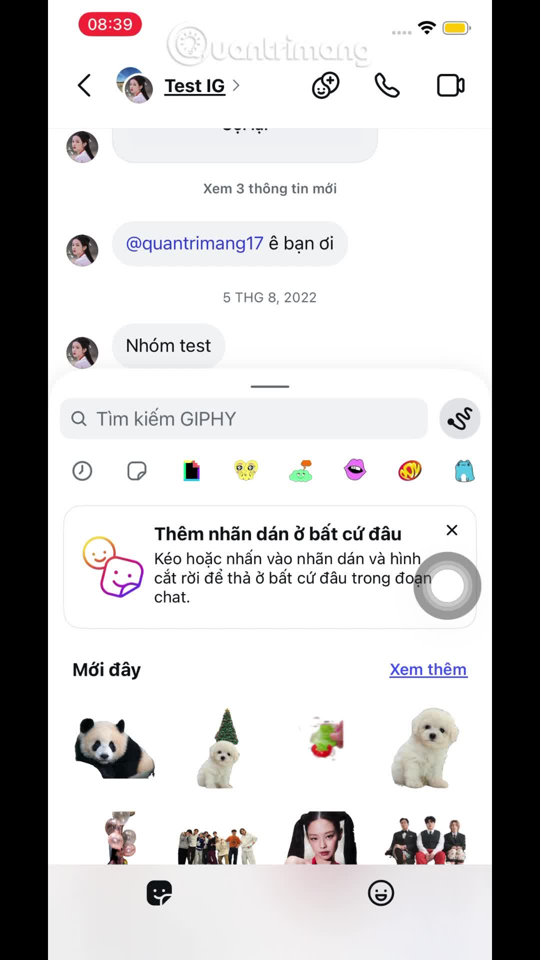 Cách thả sticker cảm xúc tin nhắn Instagram