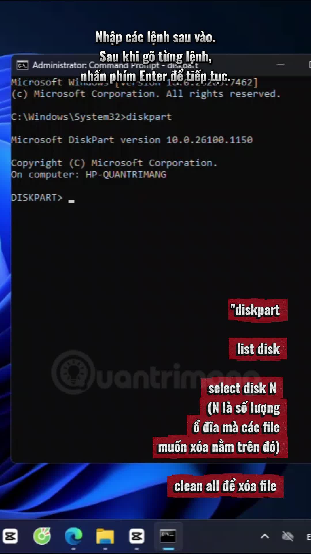 Xóa file vĩnh viễn trong ổ cứng với Diskpart trên CMD