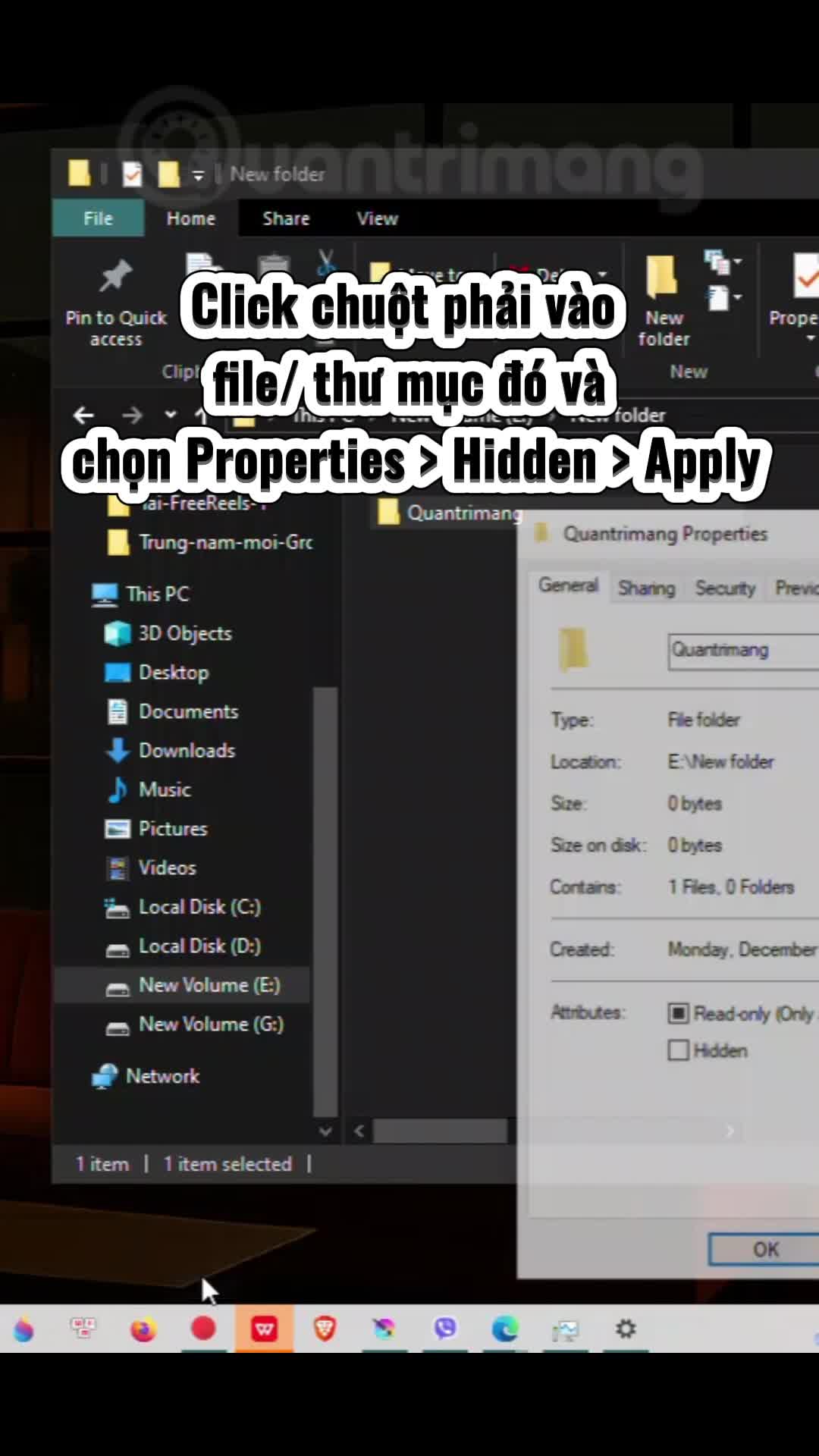 Sử dụng thuộc tính Hidden để ẩn thư mục trên Windows 10