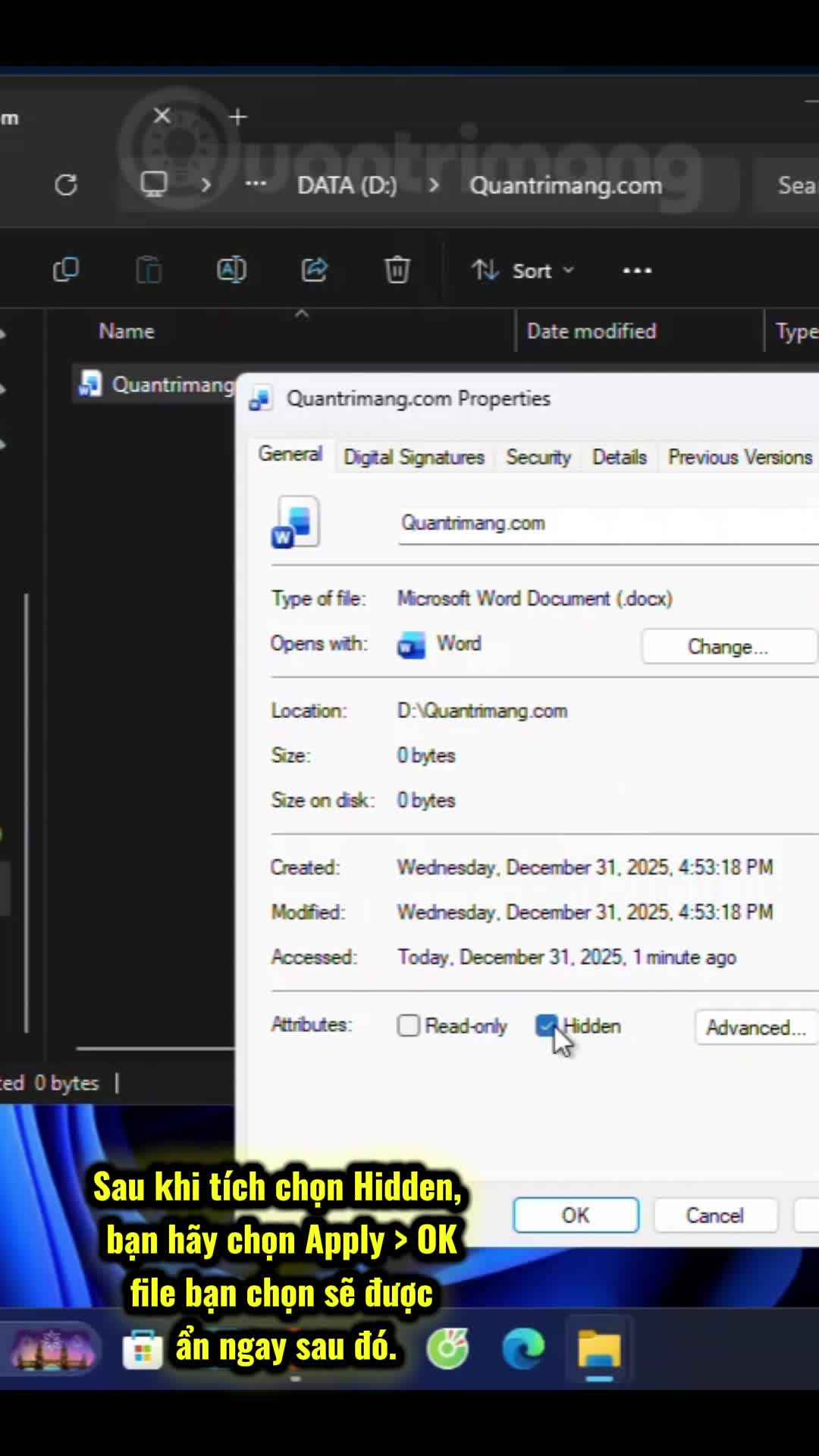 Sử dụng File Explorer để ẩn file trên Windows 11