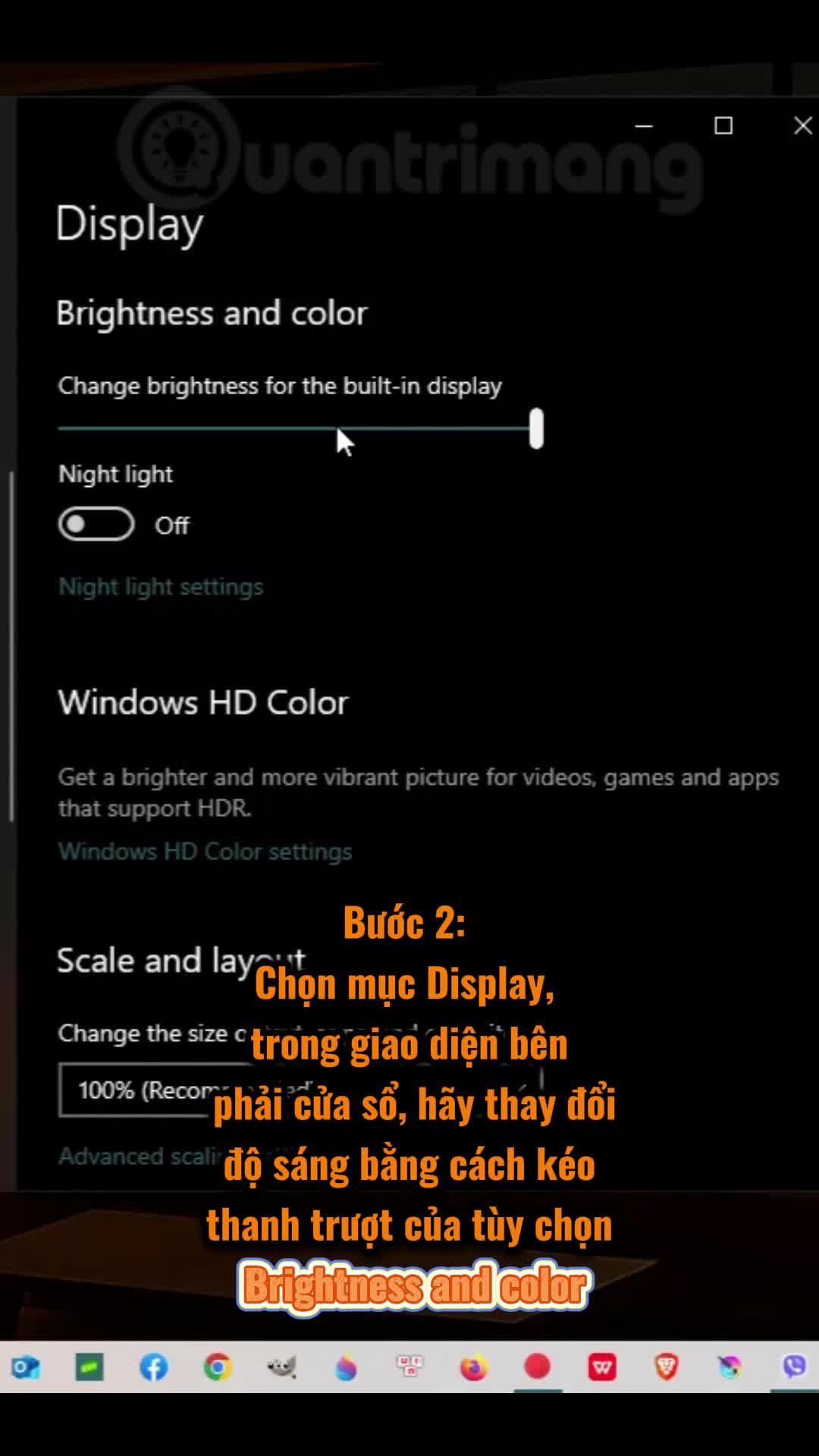 Cách giảm độ sáng màn hình PC bằng Display Settings