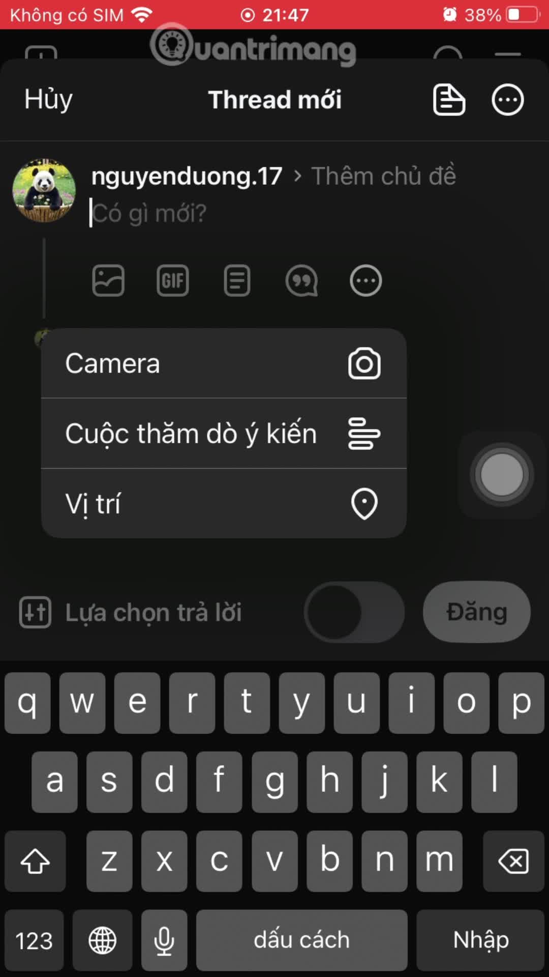 Cách tạo bảng bình chọn trong Threads