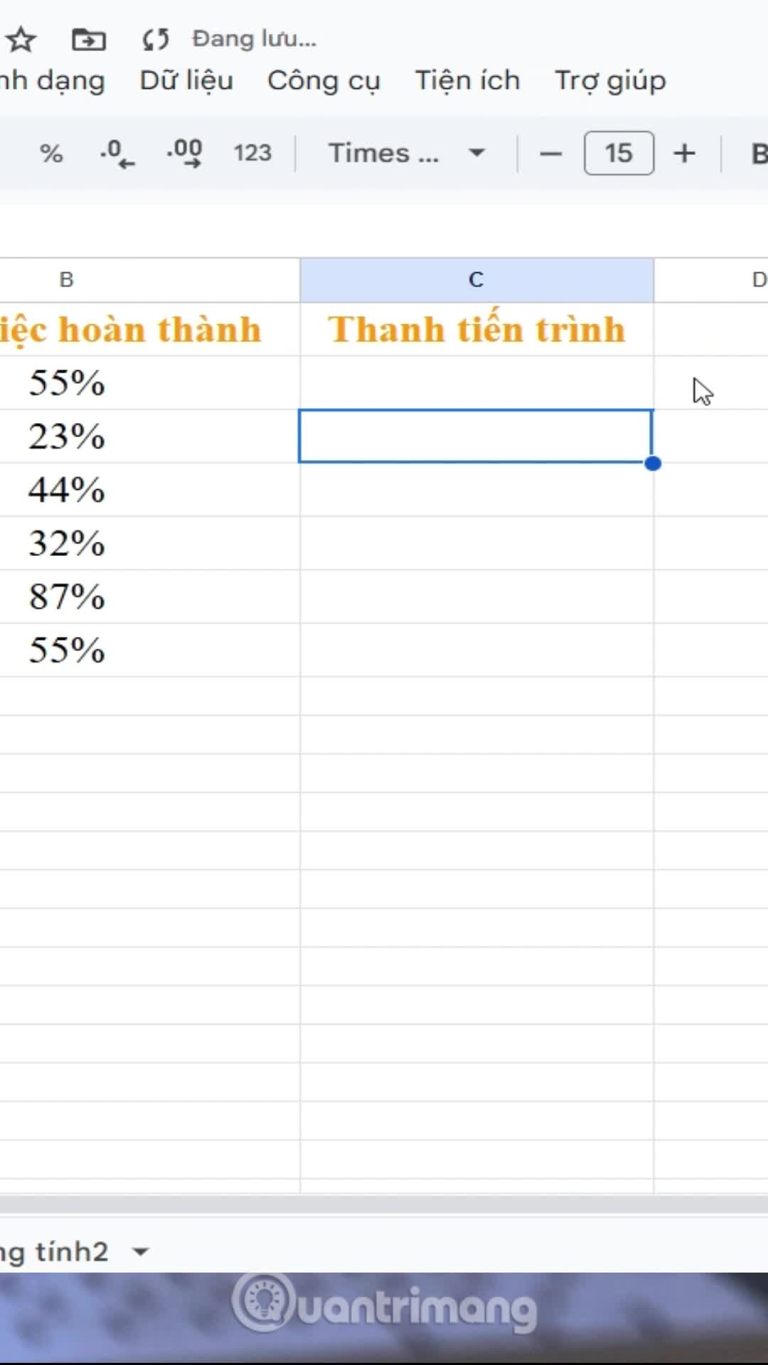 Cách tạo thanh tiến trình trên Google Sheets
