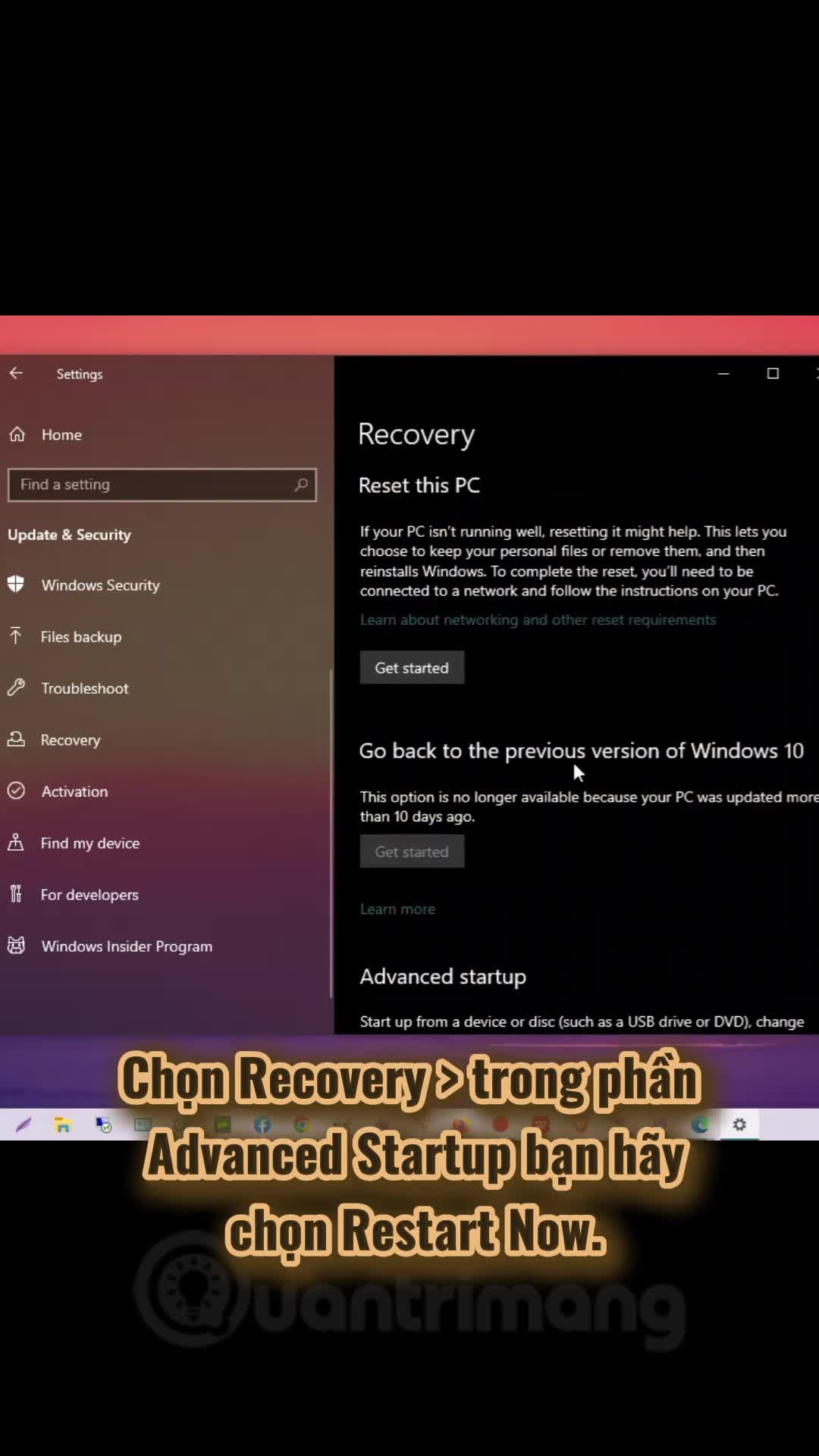 Hướng dẫn mở Advanced Startup Options bằng cách sử dụng Settings