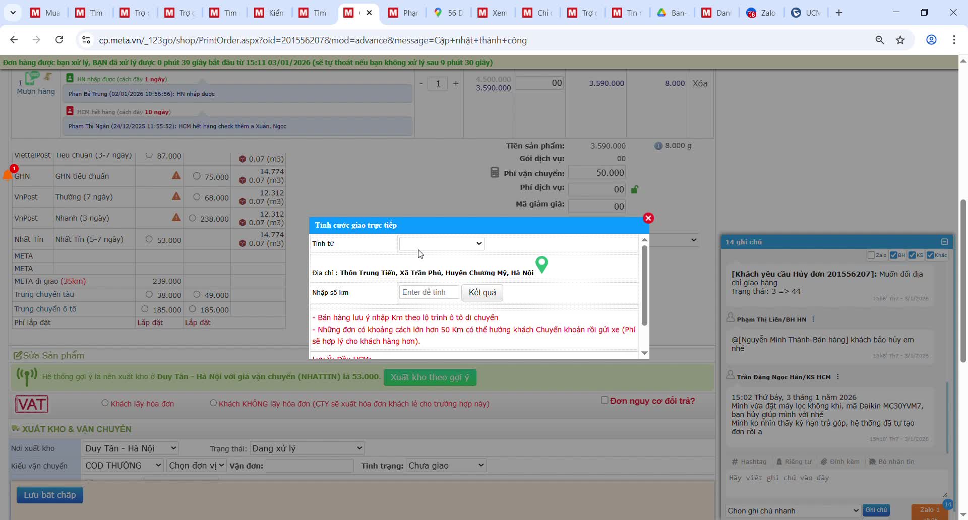 Check phí đi giao ngoại thành
