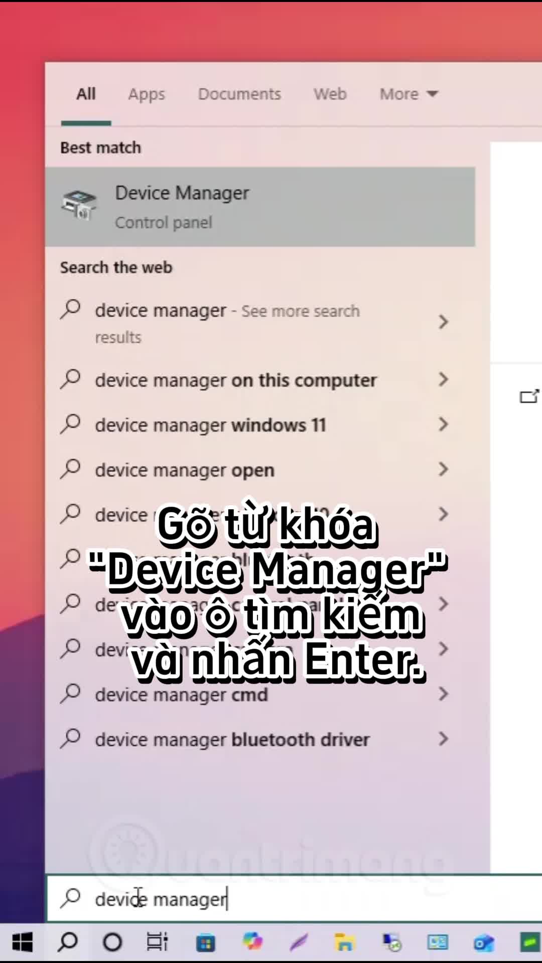 Hướng dẫn mở Device Manager bằng công cụ Search Windows 10 