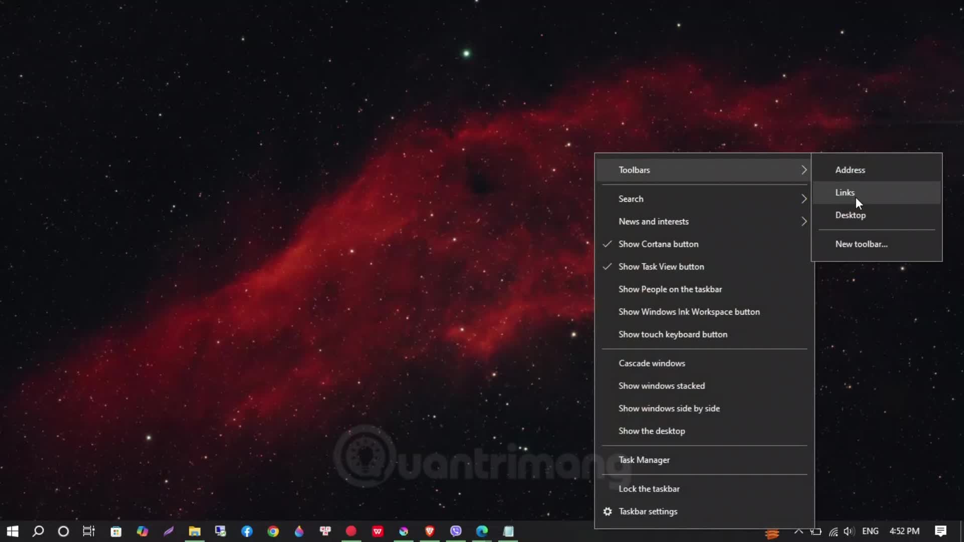 Cách căn giữa biểu tượng bằng cài đặt Taskbar trên Windows 10