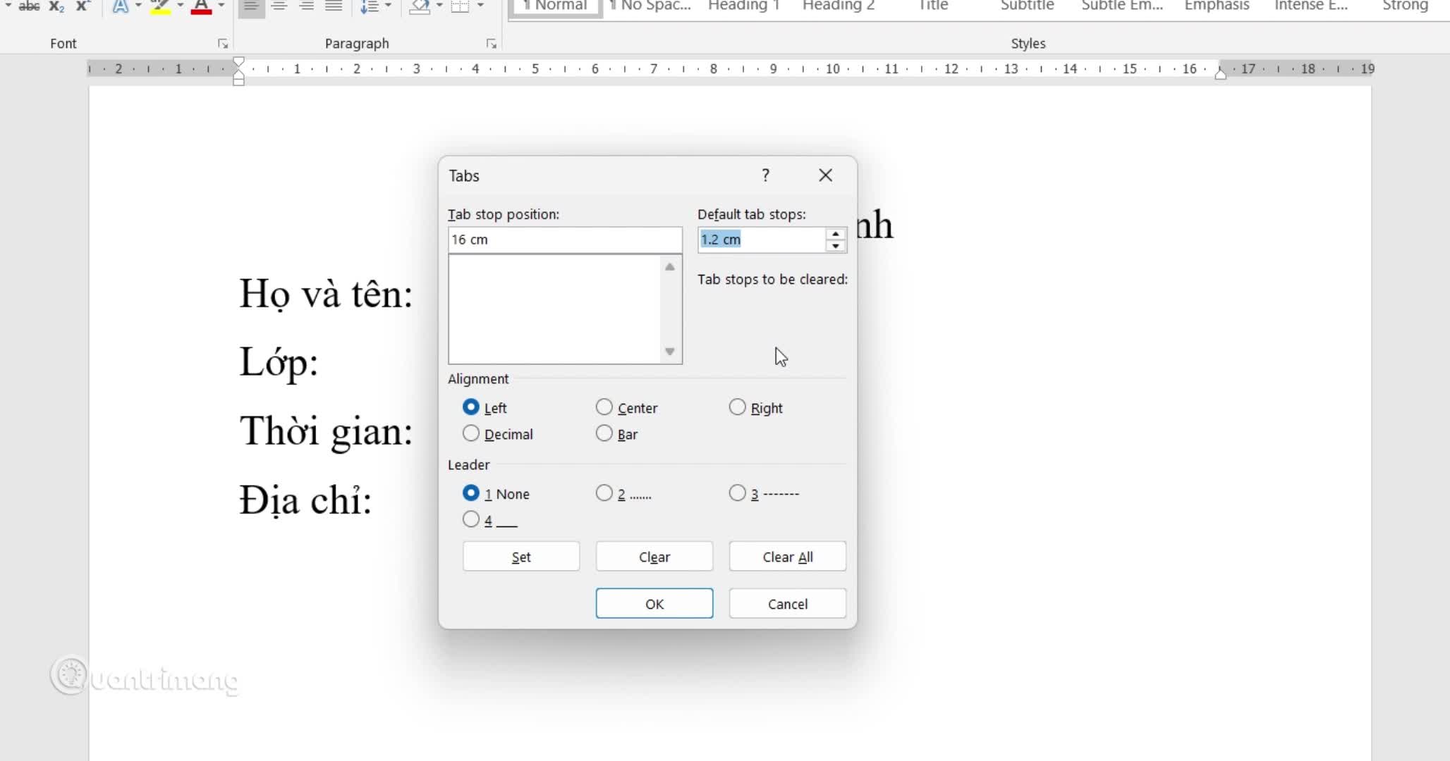 Hướng dẫn tạo dòng dấu chấm trong Word