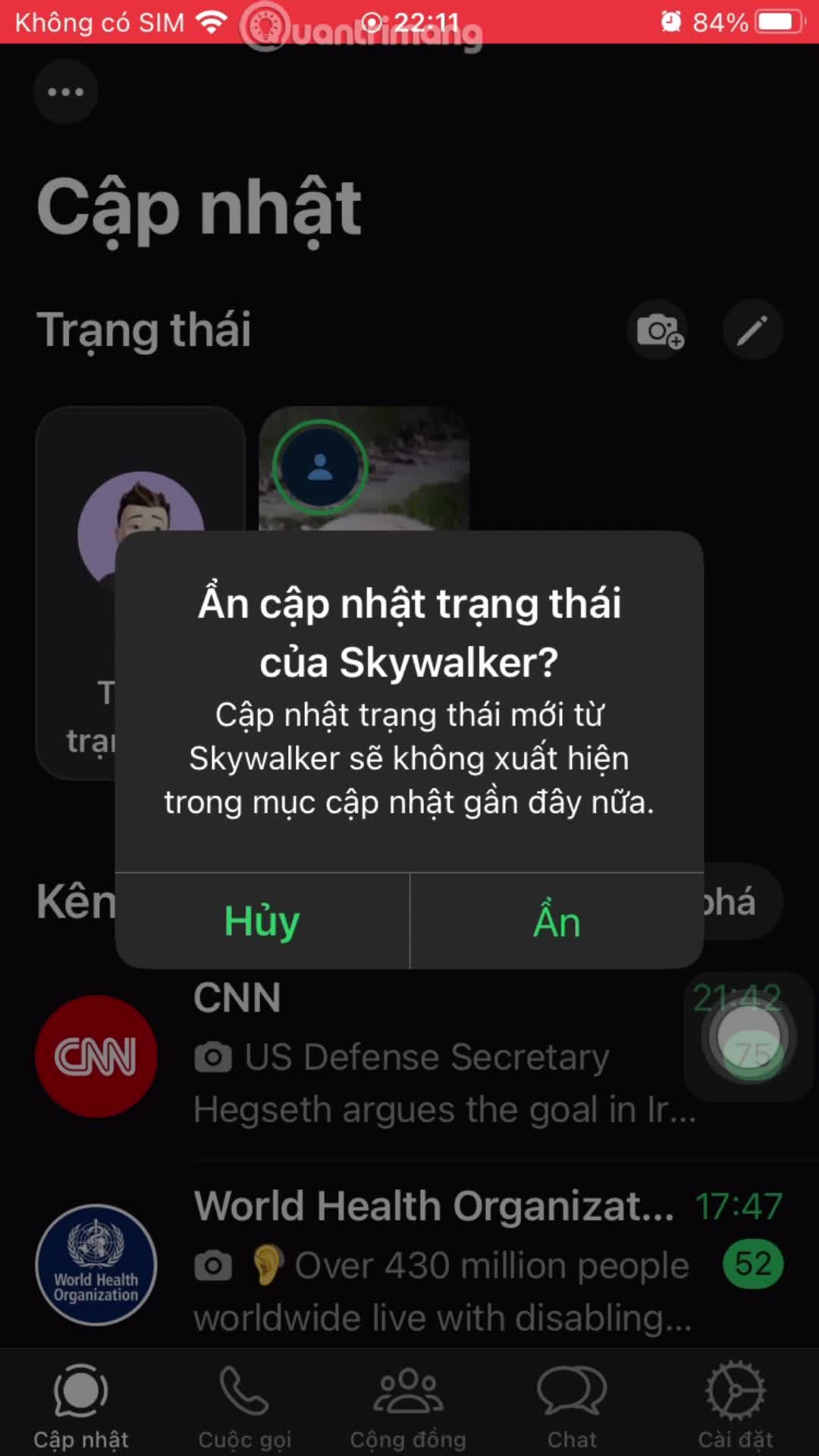 Cách tắt thông báo status WhatsApp