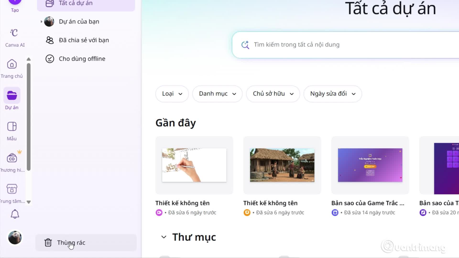 Hướng dẫn khôi phục dự án đã xóa trong Canva