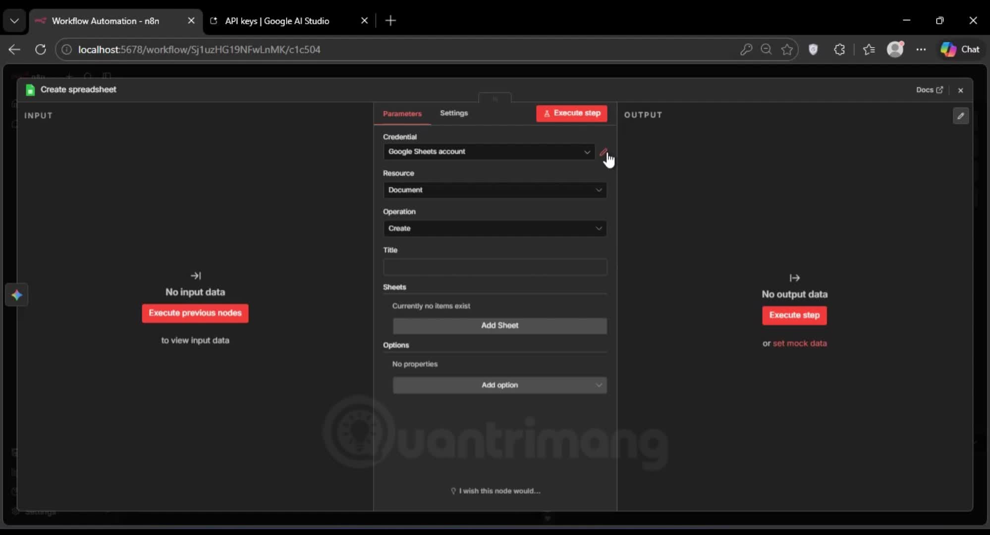 Hướng dẫn tích hợp Google Sheets vào n8n