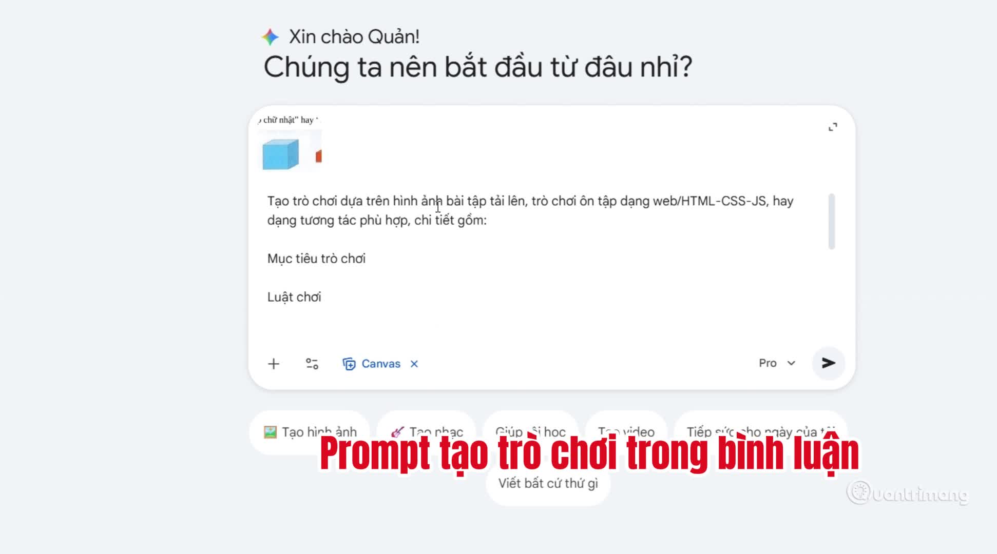 Hướng dẫn tạo trò chơi trên Gemini 
