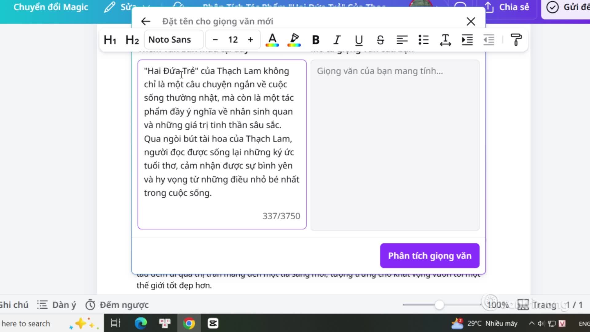 Tạo phong cách viết trên Magic Write Canva