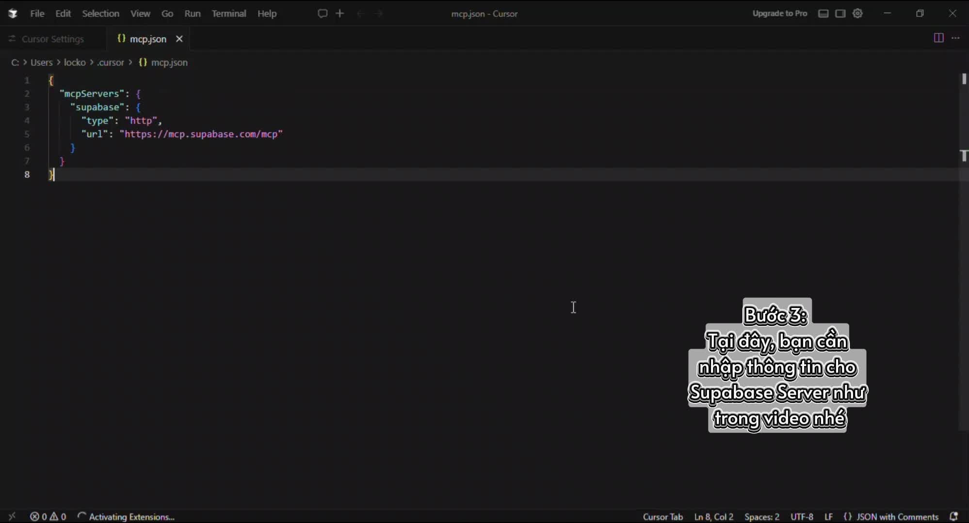 Hướng dẫn kích hoạt Supabase trong Cursor