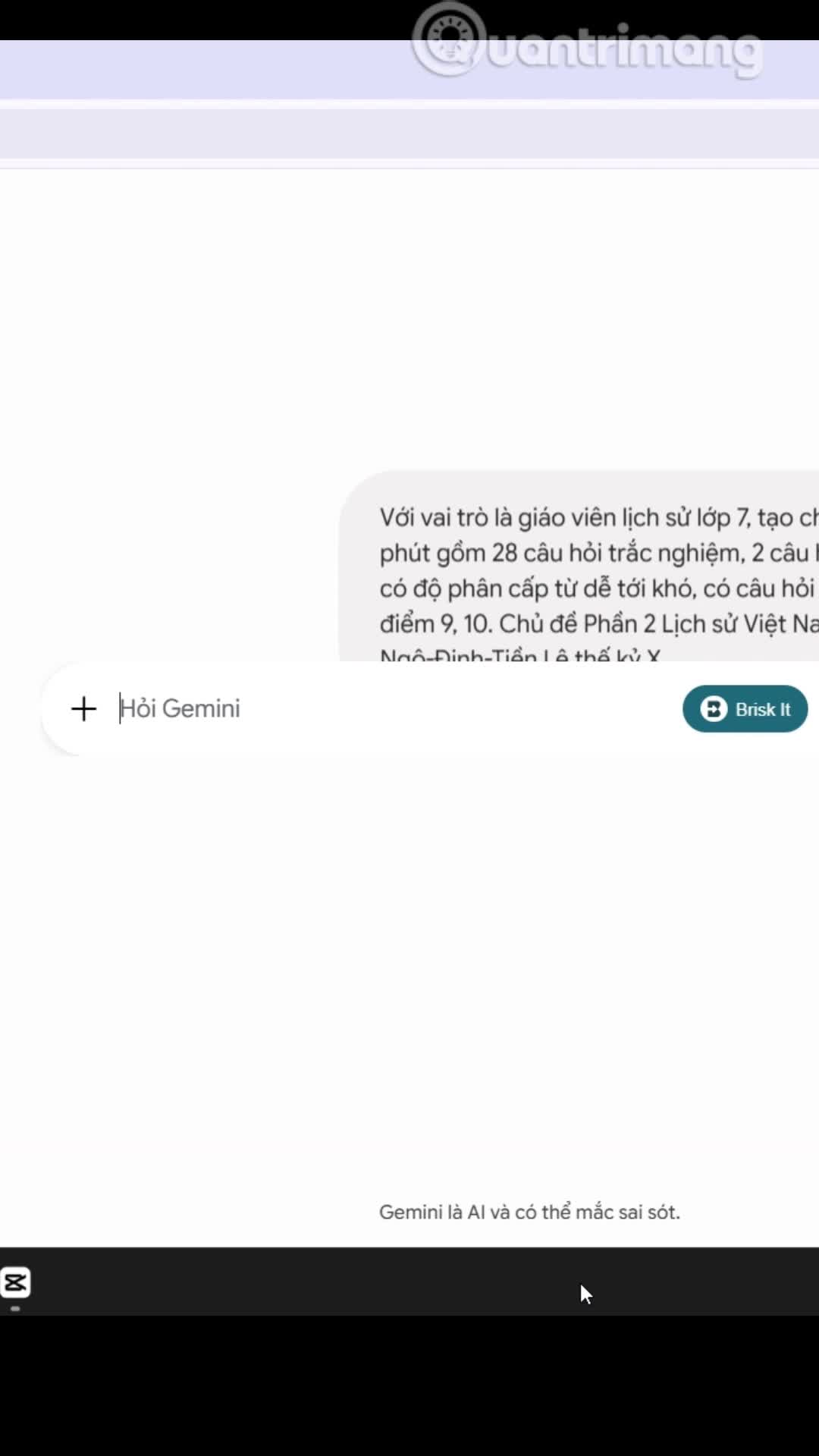 Tạo đề kiểm tra trên Gemini 