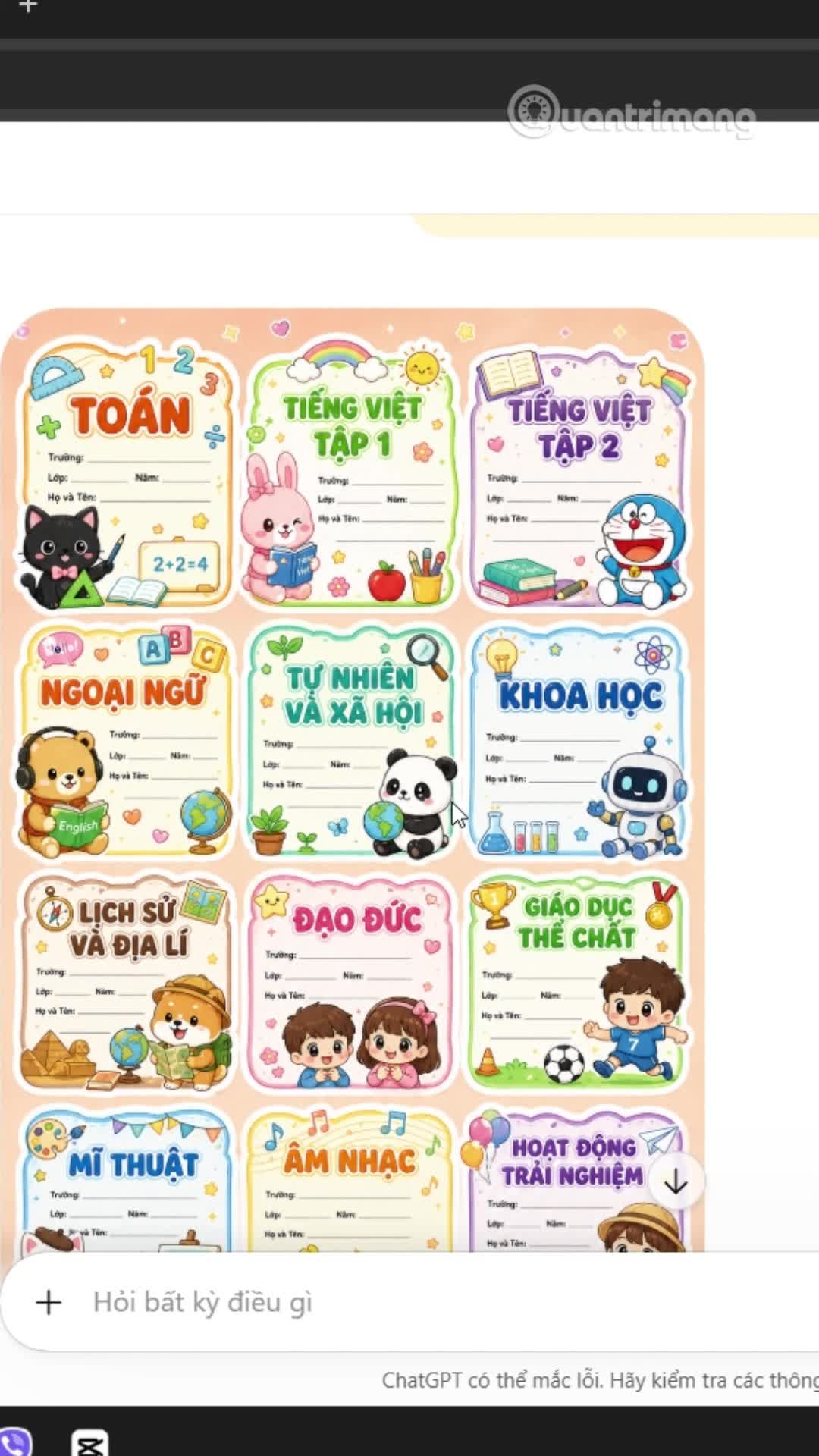 Tạo nhãn vở trên ChatGPT