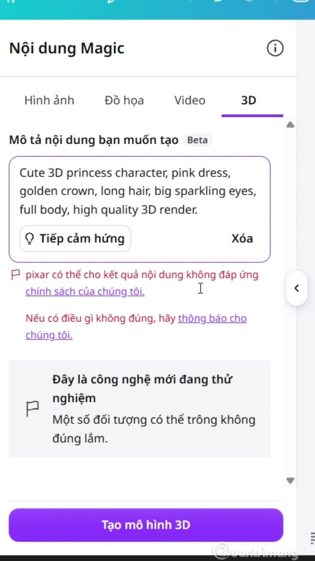 Tạo mô hình 3D trên Canva bằng AI