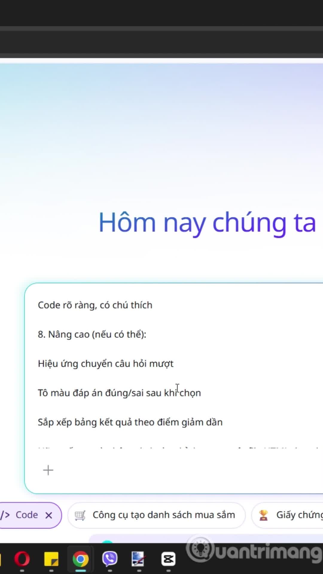 Tạo trang web trắc nghiệm trên Canva AI