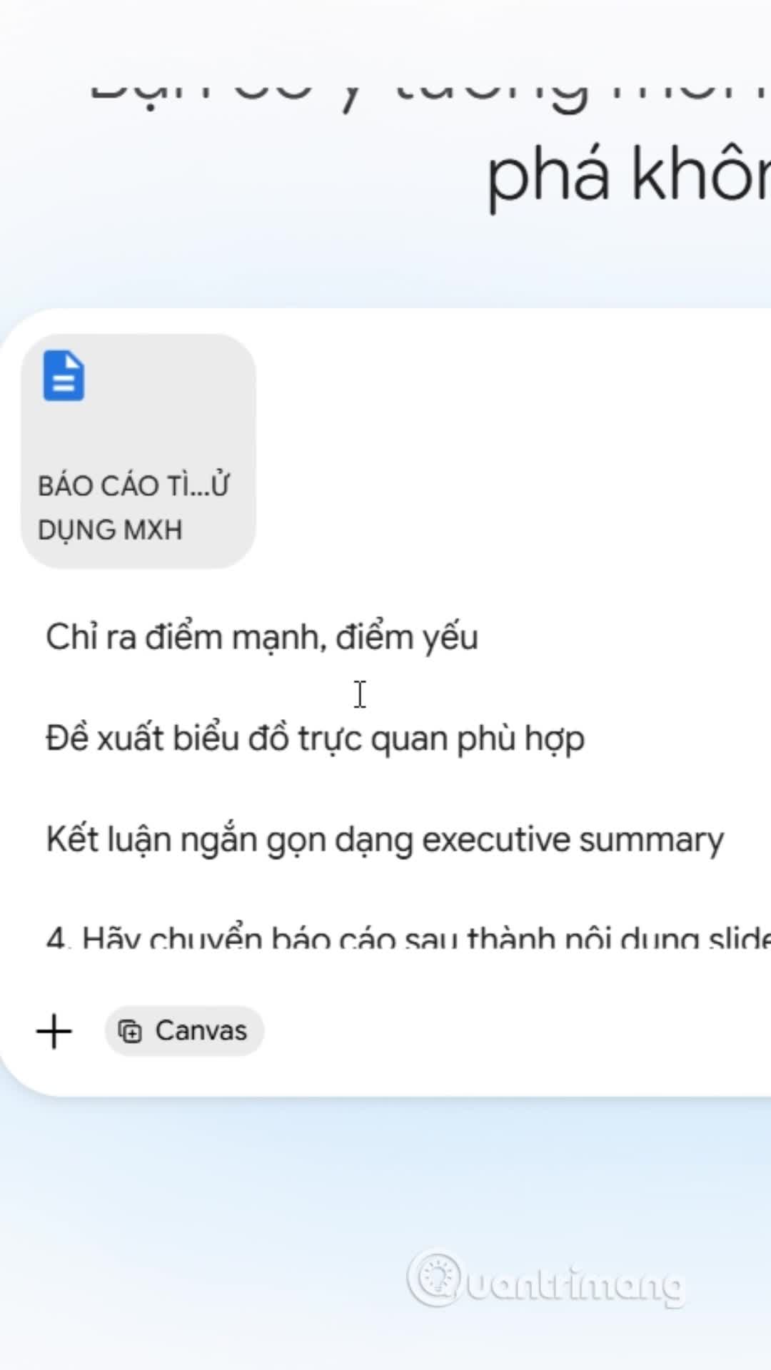 Tạo báo cáo dữ liệu trực quan trên Gemini