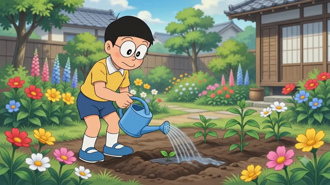Tạo video phong cách Doraemon về sự phát triển của cây trồng