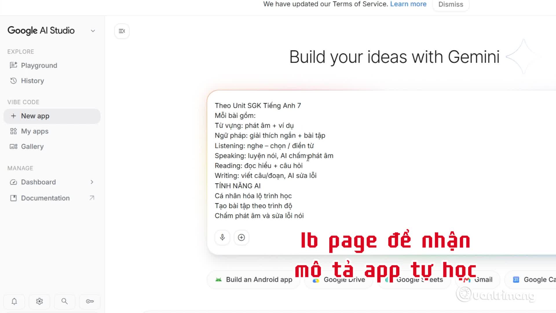 Xây dựng app tự học bằng AI