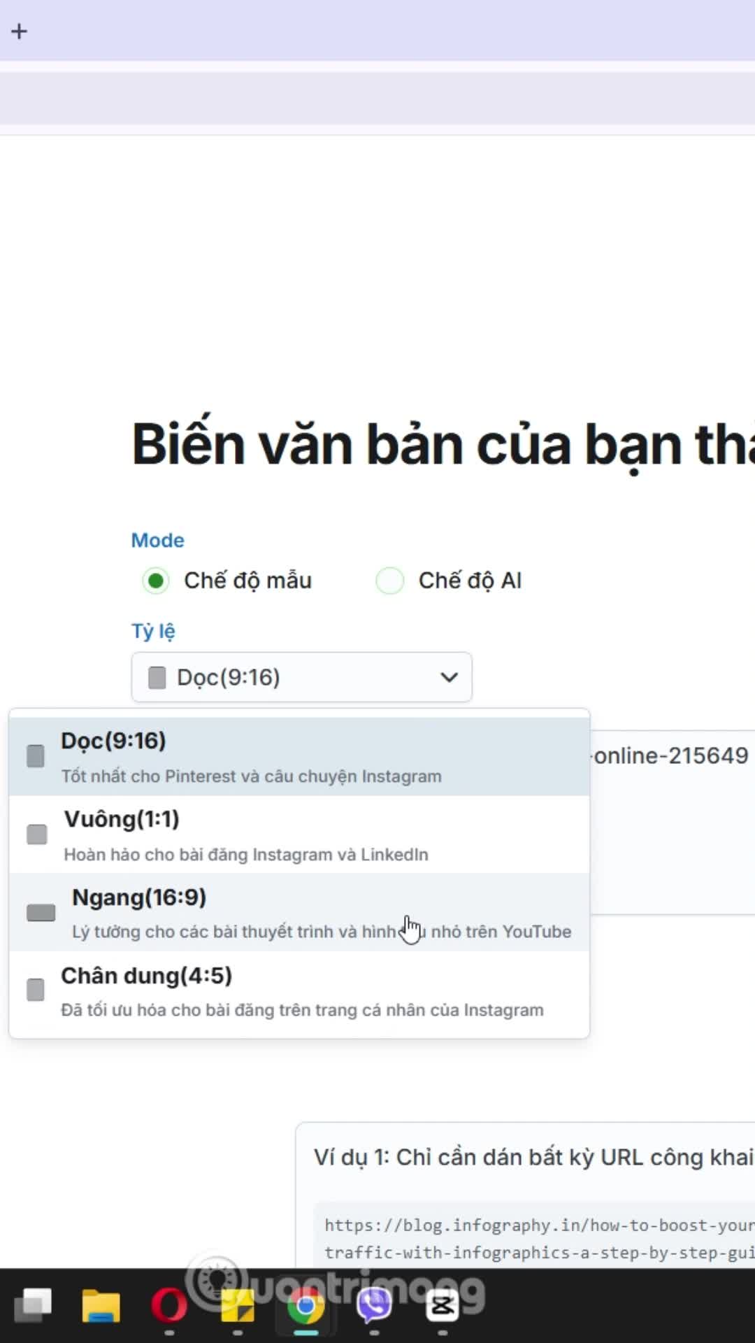 Chuyển trang web thành infographic trên Infography