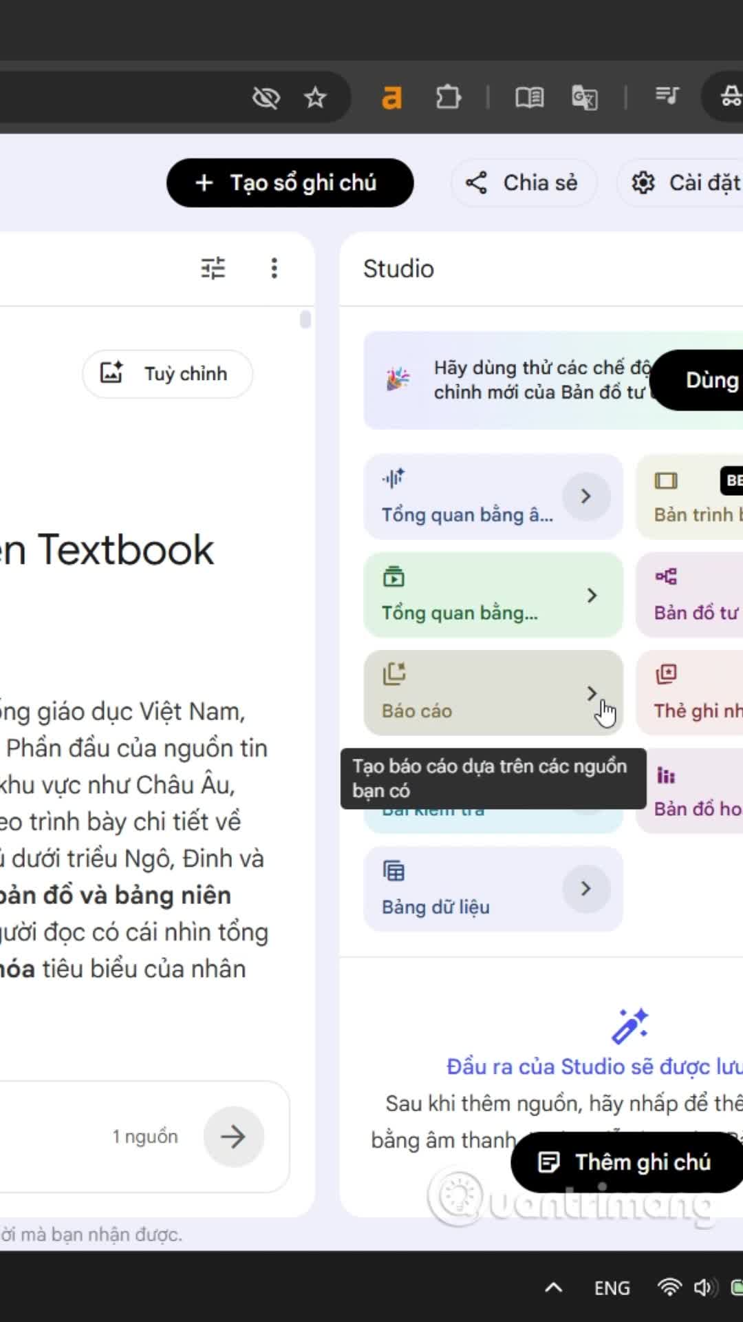 Tạo nội dung ôn tập tự học trên NotebookLM