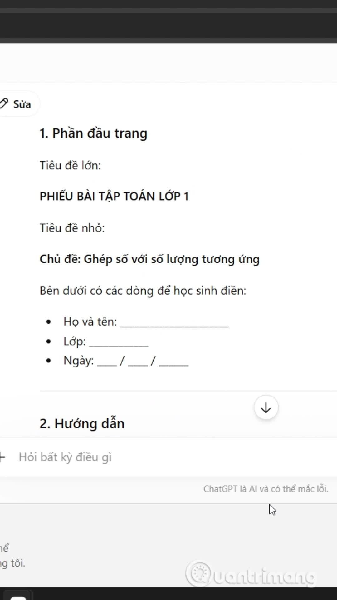 Tạo phiếu bài tập học đếm số 
