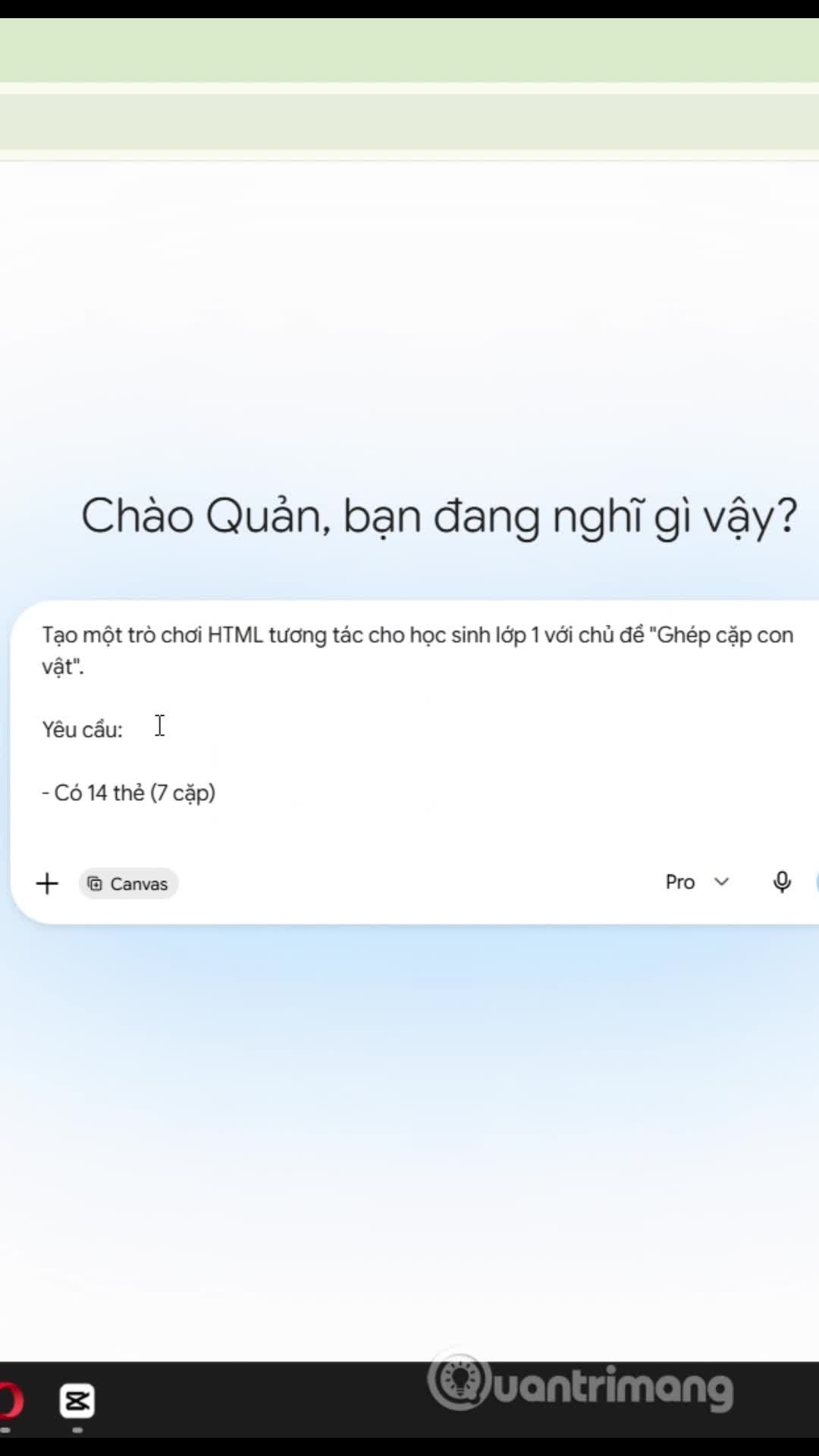 Tạo game ghép cặp trên Gemini 