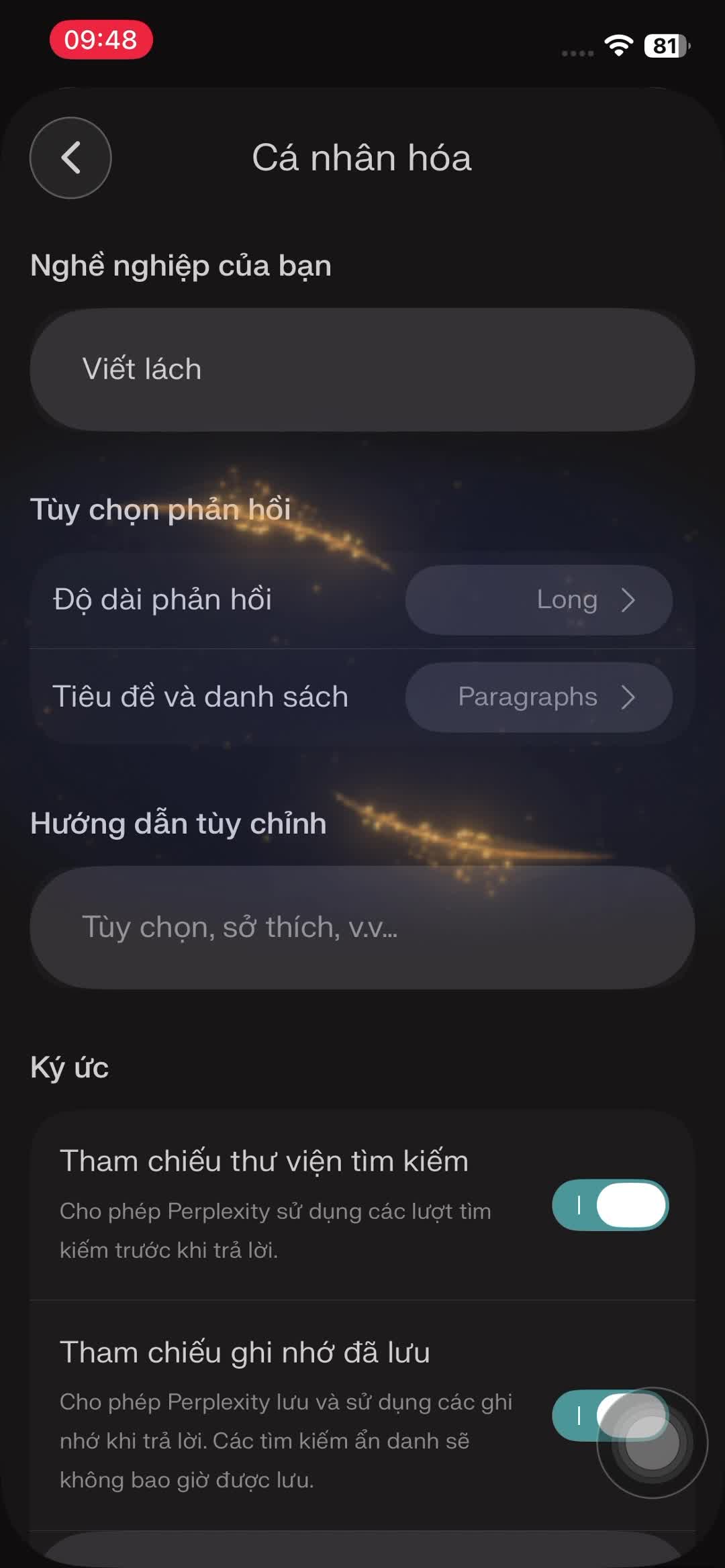 Hướng dẫn thiết lập tính năng Cá Nhân Hóa Perplexity