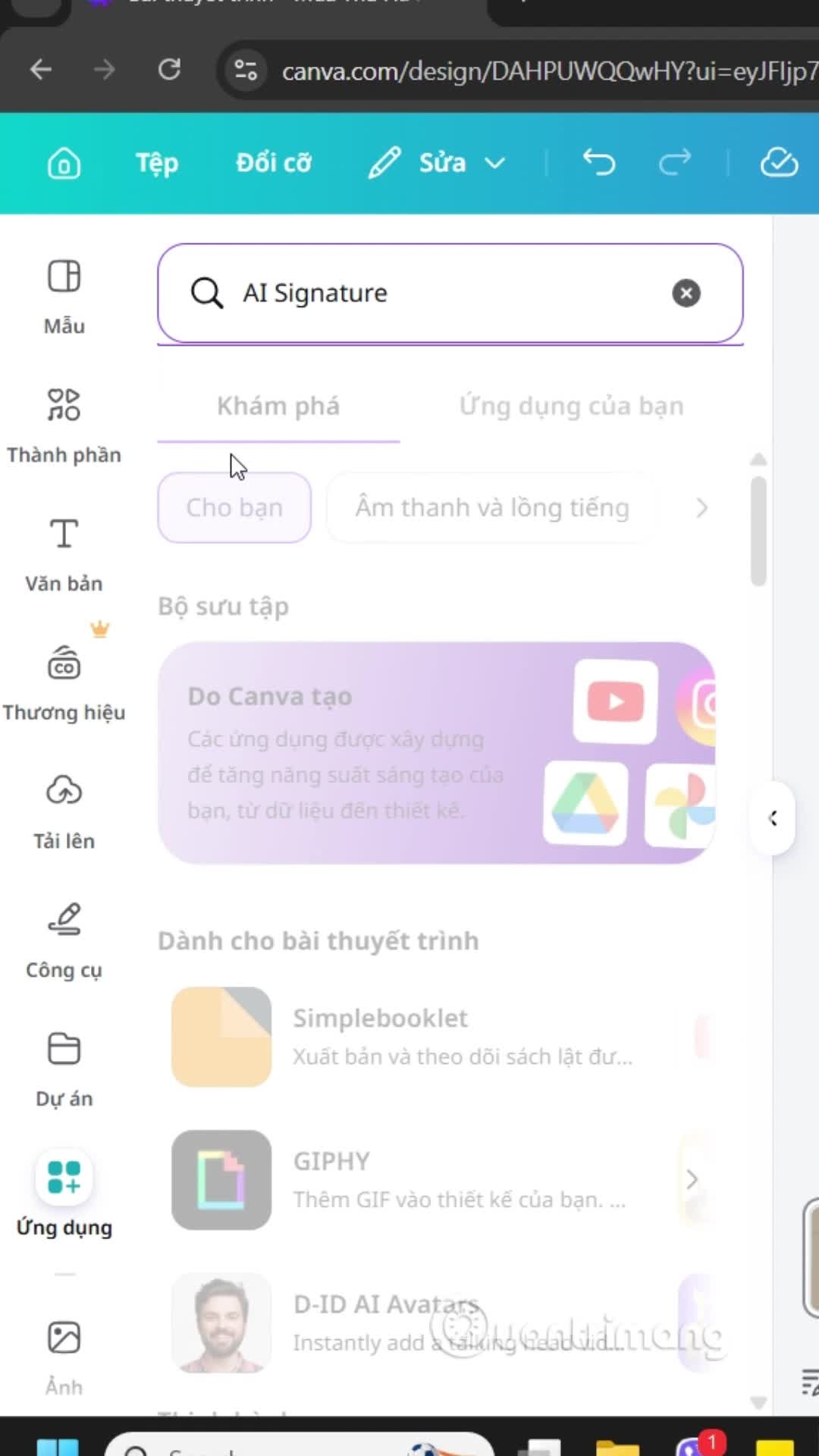 Tạo chữ ký trong Canva AI