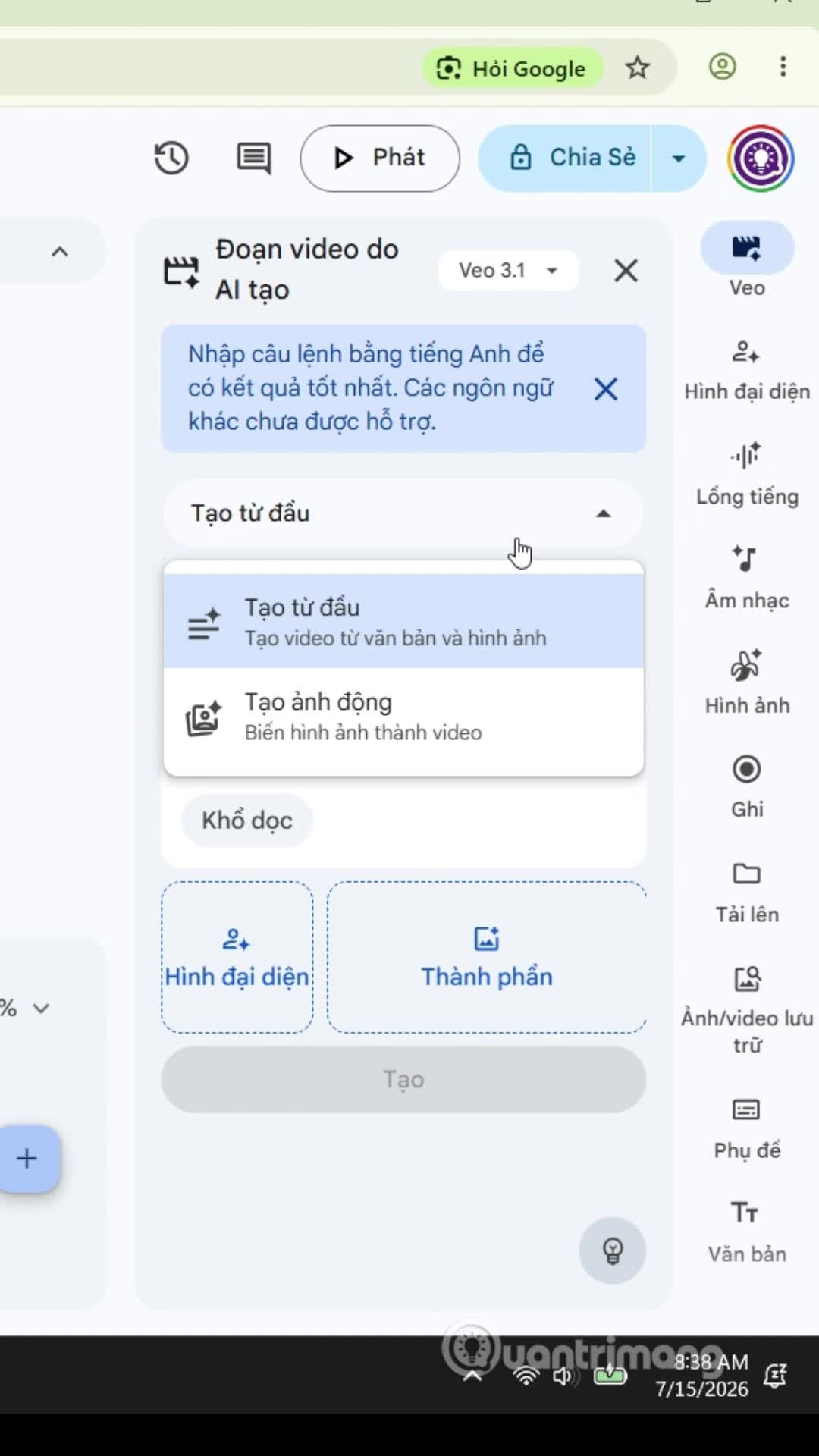 Cách tạo video trên Google Vids