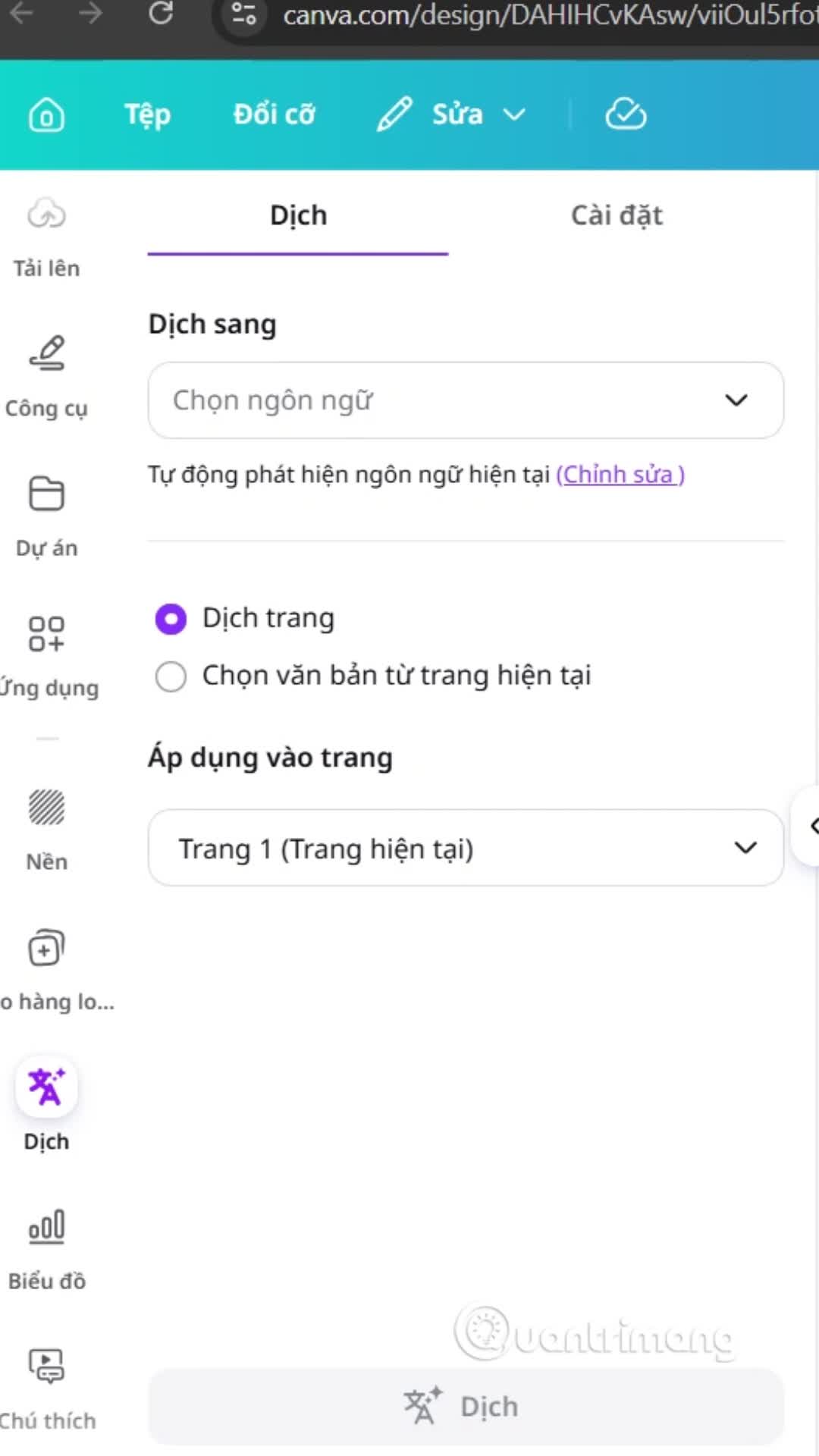 Dịch slide trên Canva 